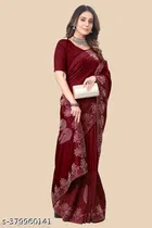 Georgette Saree for Women, Maroon 