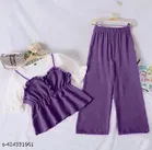 Polyester Solid Clothing Set for Girls, Voilet 