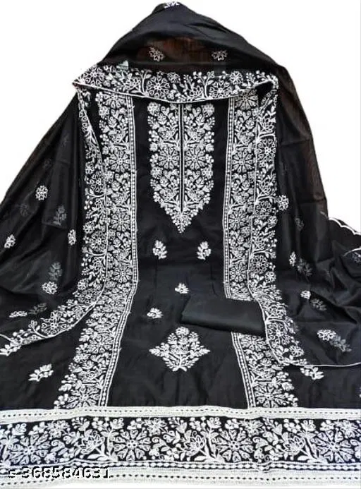 Embroidered Ethnic Motif Patiala Suits for Women (Black, Un Stitched)