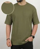 Polyester Round Neck T-shirt for Men, Olive Green 