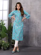 Crepe Printed Kurti for Women (Turquoise, M)