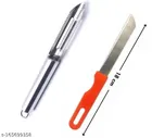 Stainless Steel Kitchen Knife with Peeler (Red & Silver, Set of 2)