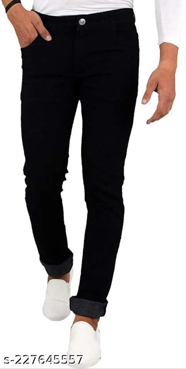Denim Slim Fit Jeans for Men (Black, 32)