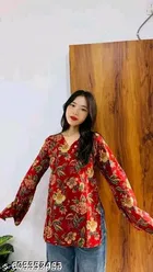 Rayon Printed Short Kurti for Women, Red 