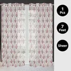 Sheer Floral Branches Printed Red Door Curtain 7ft Combo 