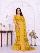 Dola Silk Printed Saree for Women, Yellow 