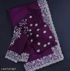 Poly Georgette Embroidered Saree for Women, Wine 