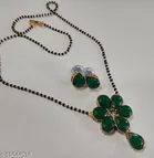 Alloy Mangalsutra With Earring for Women, Green