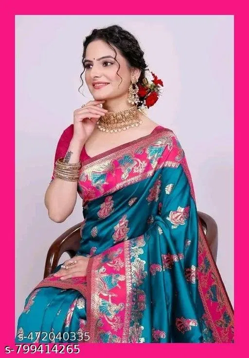 Kanjeevaram Saree for Women (Blue, Free Size)