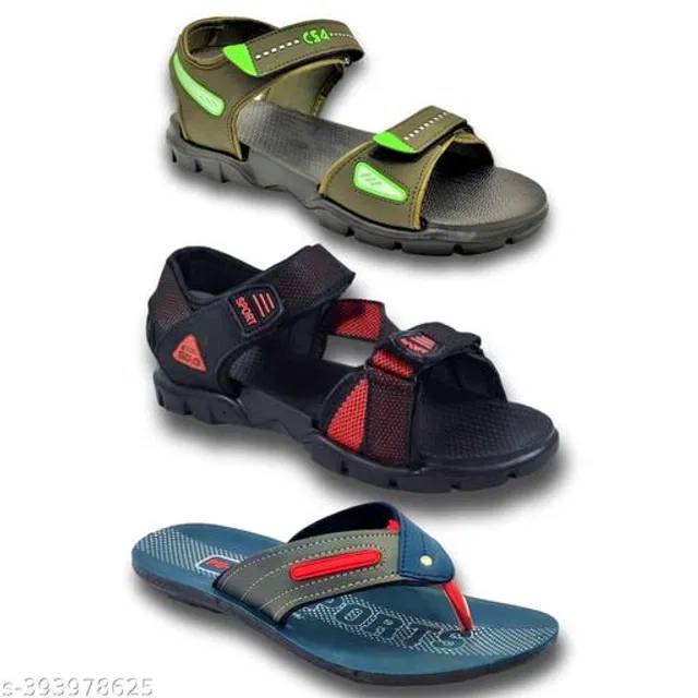 Sandals with Flipflop for Men (Multicolor, 6) (Pack of 3)