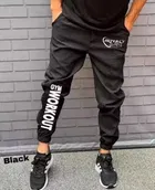 Printed Trackpant for Men (Black, 28)
