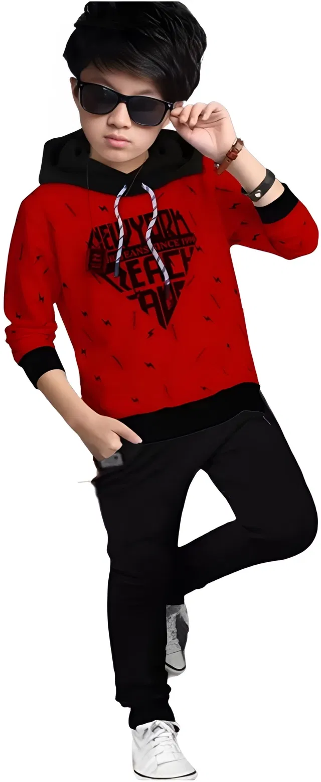 Cotton Blend Hooded Neck Sweatshirts for Boys (Red, 10-11 Years)