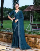 Georgette Solid Saree For Women, Green