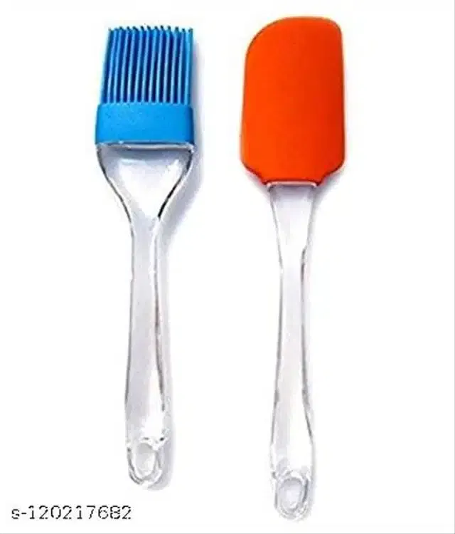 Silicone Spatula with Oil Brush (Multicolor, Set of 2)
