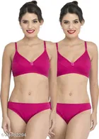 Cotton Blend Solid Lingerie Set for Women 