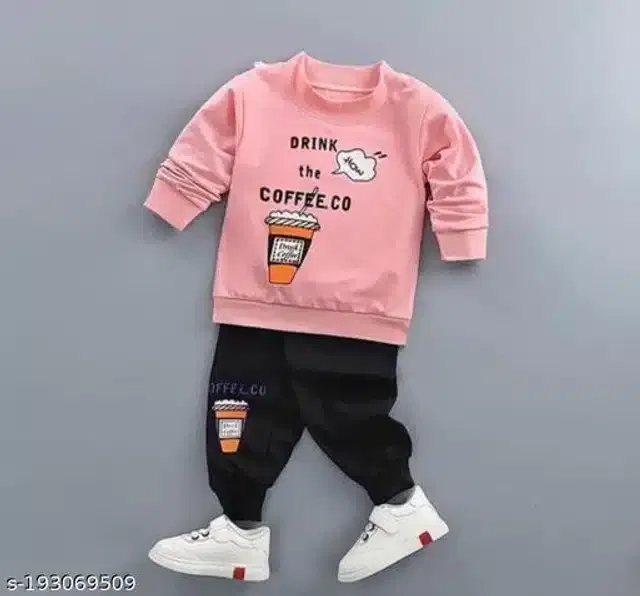 Hosiery Cotton Full Sleeves T-Shirt with Pant Clothing Set for Kids (Peach & Black, 0-3 Months)
