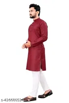 Stripe Self Design Show Button Mandarin Neck Kurta for Men 
