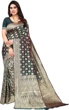 Silk Woven Design Saree for Women, Bottle Green 