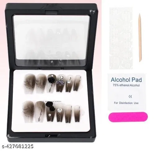 Kamz's Fake Nails Nail Extension Kit - Quick Fix Press On Nails, Aesthetic Acrylic Stick on Nails, Reusable, 12pcs Nails Set for Girls & Kids