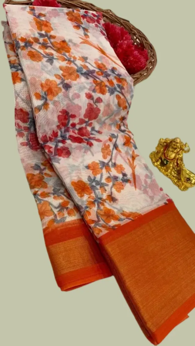 Cotton Printed Saree for Women (Rust, 6 m)