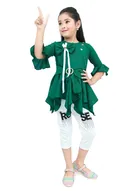 Cotton Blend Solid Cloting Set for Girls (Green & White, 1-2 Years)