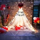 Birthday Cabana Tent Decorations - White Net Curtain with Happy Birthday Banner, LED Light, Metallic Balloons - Ideal for Husband, Wife, Boyfriend, Girlfriend Birthday Celebration (Kit 24 pcs)