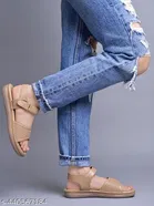 Shoetopia Beige Flat Sandals 