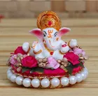 Metal Decorative Ganpati Haldi Kumkum Stand with 2 Roli Chawal Holder, Multicolor