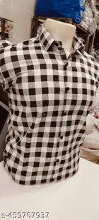 Cotton Blend Checked Shirt for Men, White & Brown 