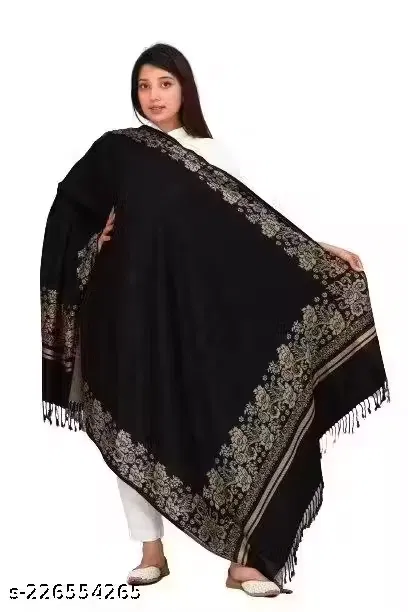 Self-Design Woven Acrylic Women Shawl (Black)