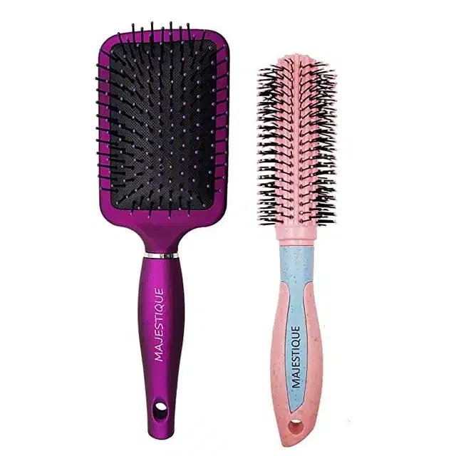 Majestique Round Hair Brush, Paddle Hair Brush for Women and Men (Combo of 2) (B-48)