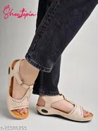 Shoetopia Cream Perforated Platform Sandals 