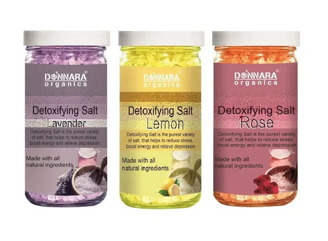 Donnara Organics Lavender, Lemon & Rose Detoxifying Bath Salt Crystal (200 g, Set of 3)