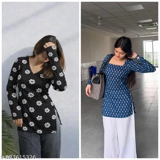 Kurti for Girls, Pack of 2 (Blue, L)