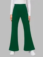 Poly Spandex Bell Bottoms Trouser / Pant for Women, Dark Green (M)