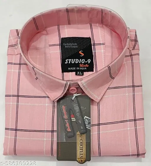 Cotton Blend Checked Shirt for Men, Pink (XL) Pack of 1