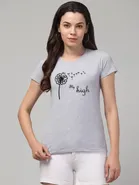 Round Neck Printed T-Shirt for Women (Grey, S)