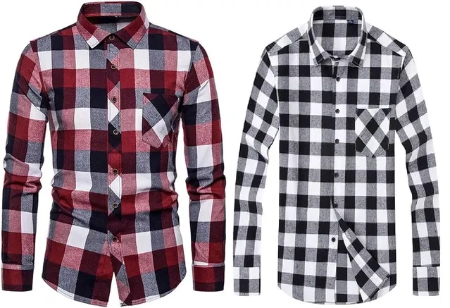 Full Sleeves Checkered Shirt for Men (Multicolor, M) (Pack of 2)