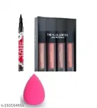 Combo of Eyeliner with Makeup Blender & 4 Pcs Waterproof Liquid Lipsticks 