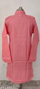Cotton Solid Kurta Set for Men, White & Pink 