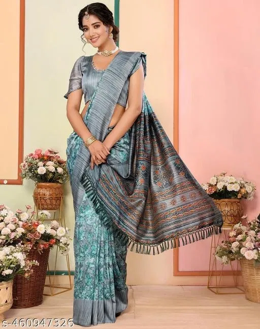 Art Silk Printed Saree for Women, Green (6.3 m)