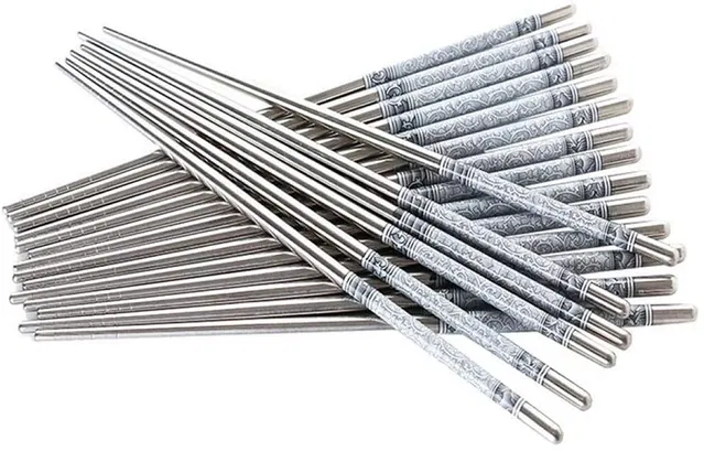 Stainless Steel Non-Slip Reusable Durable and Lightweight Chopsticks (Silver, Set of 5)