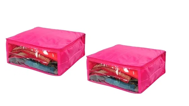 Polyester Zip Closure Saree Covers (Pink, Pack of 2)