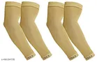 Poly Blend Sold UV Protected Arm Sleeves for Men & Women, Beige, Set of 2