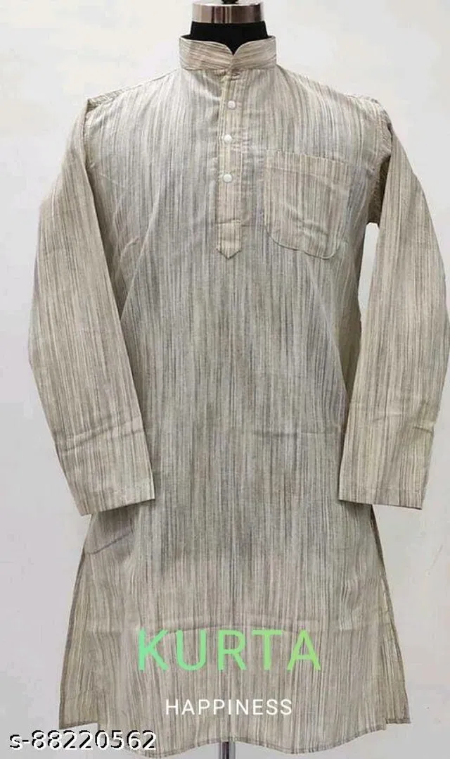Khadi Cotton Solid Kurta for Men (Beige, M)