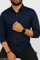 Polycotton Solid Shirts for Men, Navy Blue 