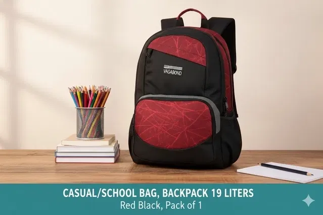 DE VAGABOND Abstract 2.21 Casual/School Bag, Backpack 19 Liters (Red Black, Pack of 1)
