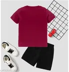Cotton Blend Printed Clothing Set for Boys, Maroon 
