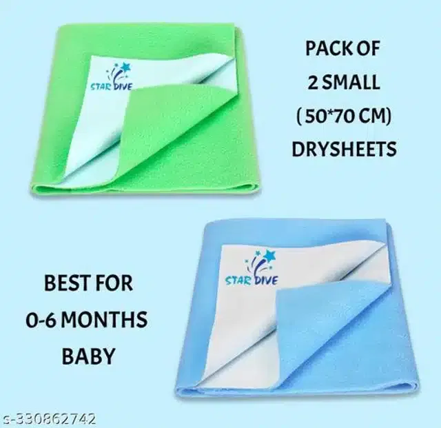 Cotton Mattress Protection Sheet (Green & Sky Blue, 28x20 inches) (Pack of 2)