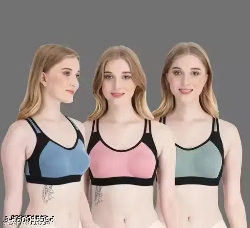 Cotton Solid Bra for Women & Girls, Multicolour, Pack of 3 (40B)